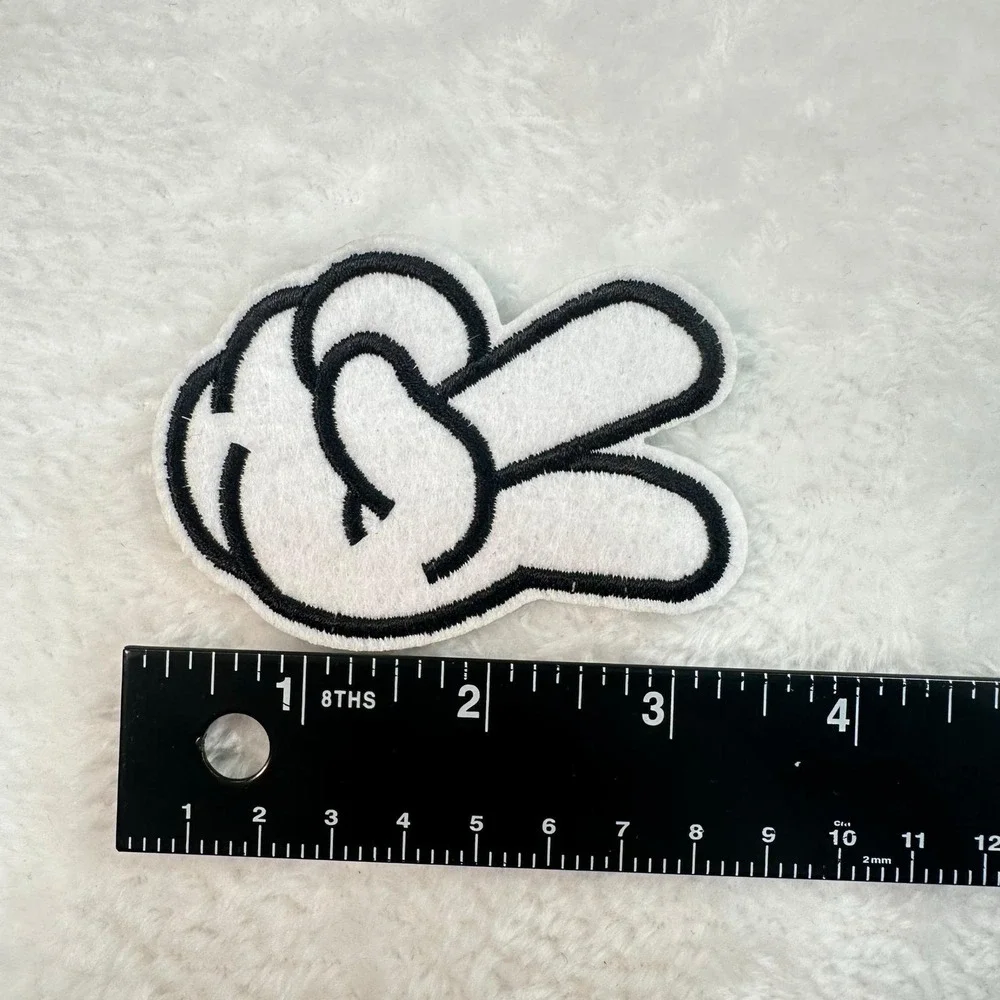 Peace Sign Hand Patch  White Black Embroidered Mickey Style Cartoon - Picture 3 of 4